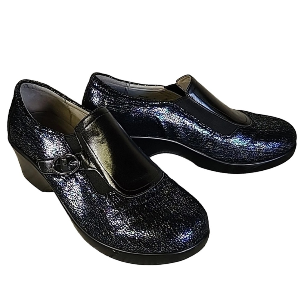 Alegria Enyah myriad slip on iridescent wedge clog shoes 38
